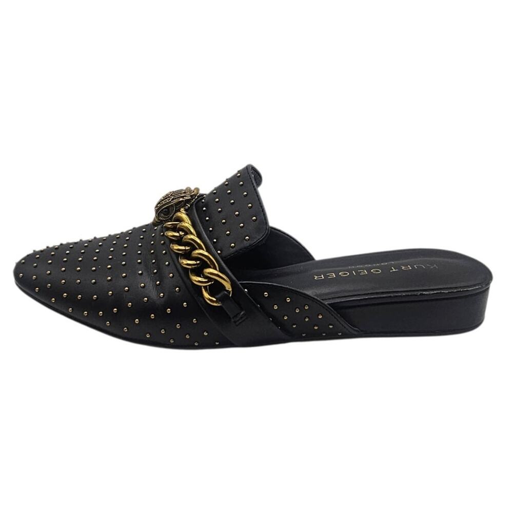 Black Leather Mule with Gold Tone Studs & Eagle Head Emblem